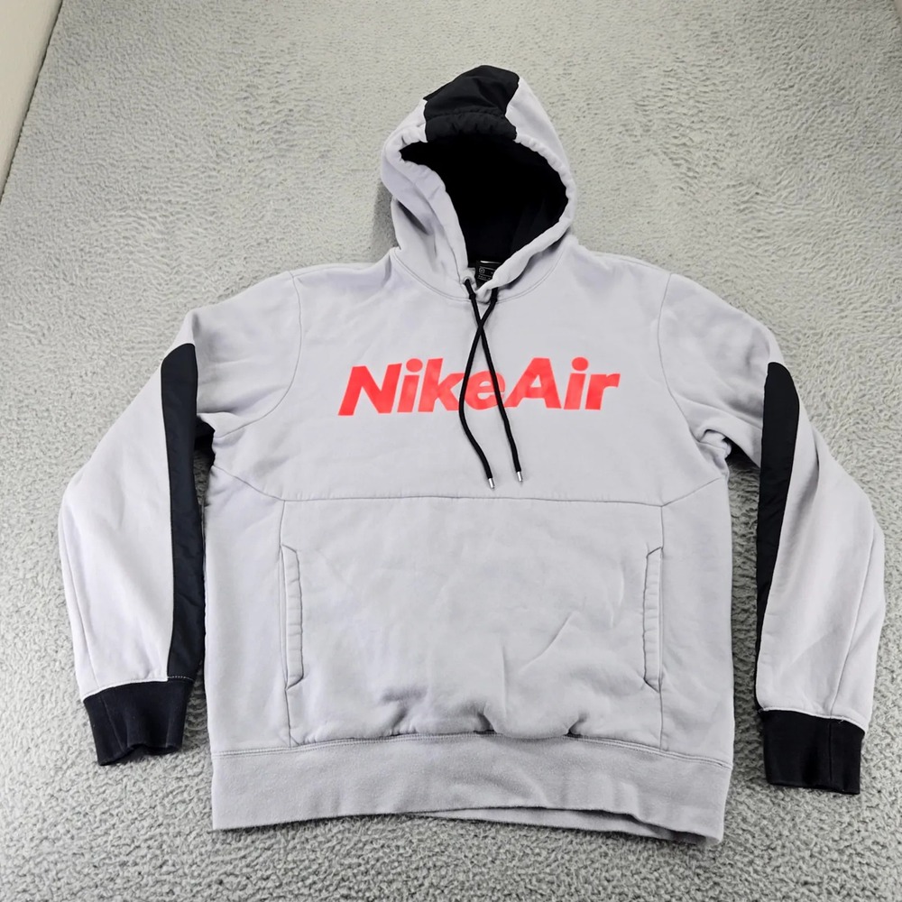 Nike Hoodie Mens Medium Gray Black Nike Air Logo Pullover Fleece‎ Drawstring